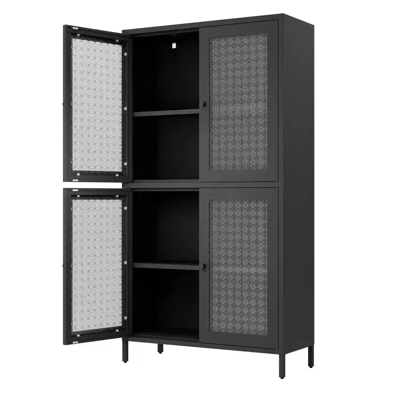 Homy Casa Meuble de Rangement en Métal avec 4 Portes Vitrées, Vitrine Haute avec Étagères Réglables, Noir