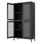 Homy Casa Meuble de Rangement en Métal avec 4 Portes Vitrées, Vitrine Haute avec Étagères Réglables, Noir