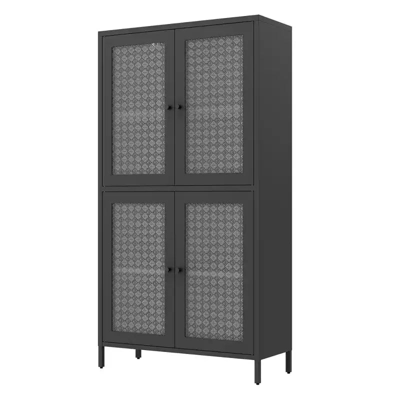 Homy Casa Meuble de Rangement en Métal avec 4 Portes Vitrées, Vitrine Haute avec Étagères Réglables, Noir