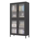 Homy Casa Meuble de Rangement en Métal avec 4 Portes Vitrées, Vitrine Haute avec Étagères Réglables, Noir