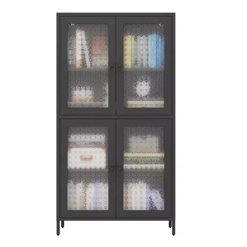 Homy Casa Meuble de Rangement en Métal avec 4 Portes Vitrées, Vitrine Haute avec Étagères Réglables, Noir