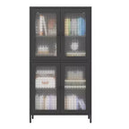 Homy Casa Meuble de Rangement en Métal avec 4 Portes Vitrées, Vitrine Haute avec Étagères Réglables, Noir