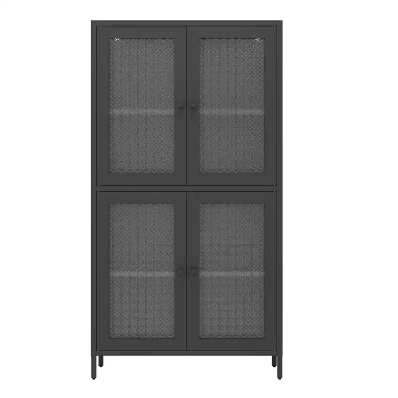 Homy Casa Meuble de Rangement en Métal avec 4 Portes Vitrées, Vitrine Haute avec Étagères Réglables, Noir