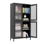 Homy Casa Meuble de Rangement en Métal avec 4 Portes Vitrées, Vitrine Haute avec Étagères Réglables, Noir