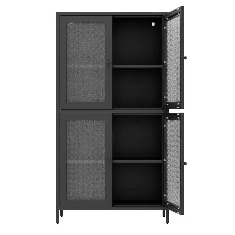 Homy Casa Meuble de Rangement en Métal avec 4 Portes Vitrées, Vitrine Haute avec Étagères Réglables, Noir