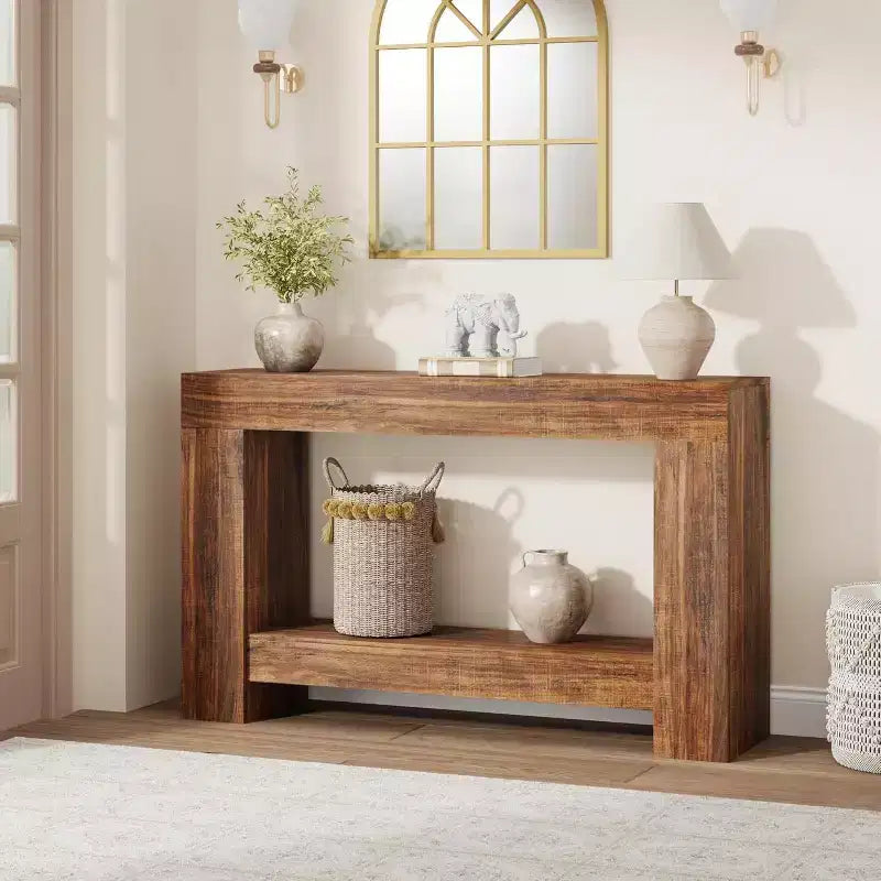 Console Table for Entryway, Wood Farmhouse Console Table for Living Room, 2-Tier Large Sofa Table with Storage, Wooden Entryway Entry Table