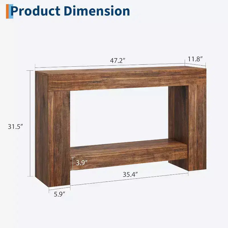 Console de table d'entrée, console de table de ferme en bois pour salon, grande table de canapé à 2 niveaux avec rangement, table d'entrée en bois