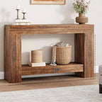 Console de table d'entrée, console de table de ferme en bois pour salon, grande table de canapé à 2 niveaux avec rangement, table d'entrée en bois