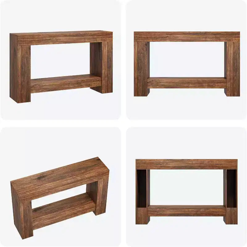 Console de table d'entrée, console de table de ferme en bois pour salon, grande table de canapé à 2 niveaux avec rangement, table d'entrée en bois