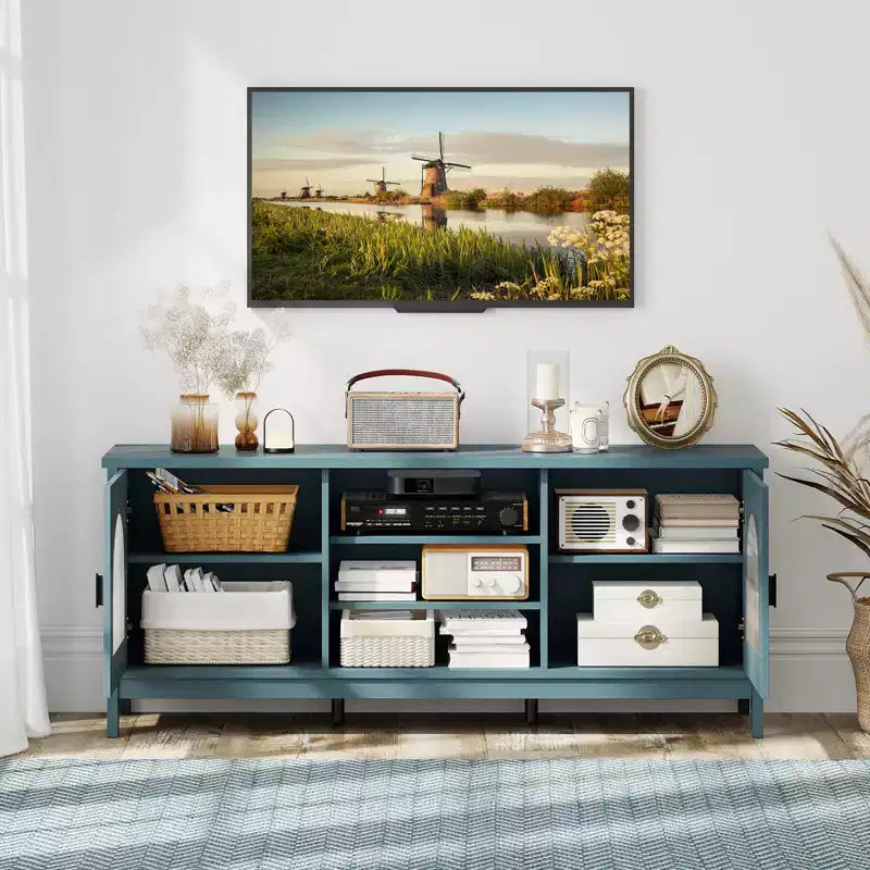 Meuble TV Costway de style ferme pour téléviseurs jusqu'à 65 pouces, meuble TV moderne vintage pour salon
