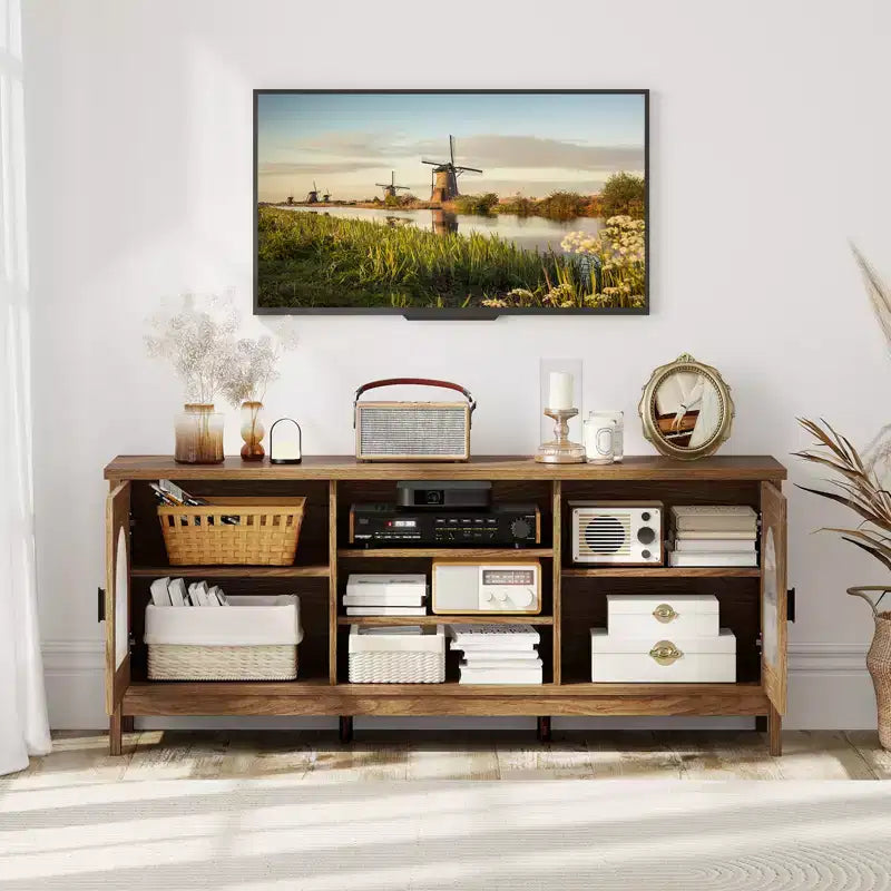 Meuble TV Costway de style ferme pour téléviseurs jusqu'à 65 pouces, meuble TV moderne vintage pour salon