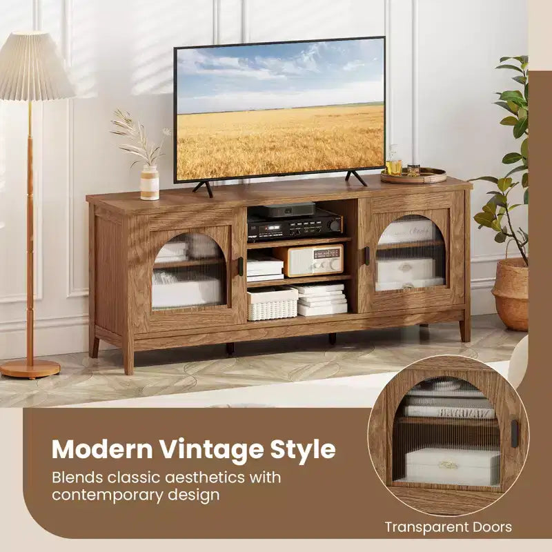 Meuble TV Costway de style ferme pour téléviseurs jusqu'à 65 pouces, meuble TV moderne vintage pour salon