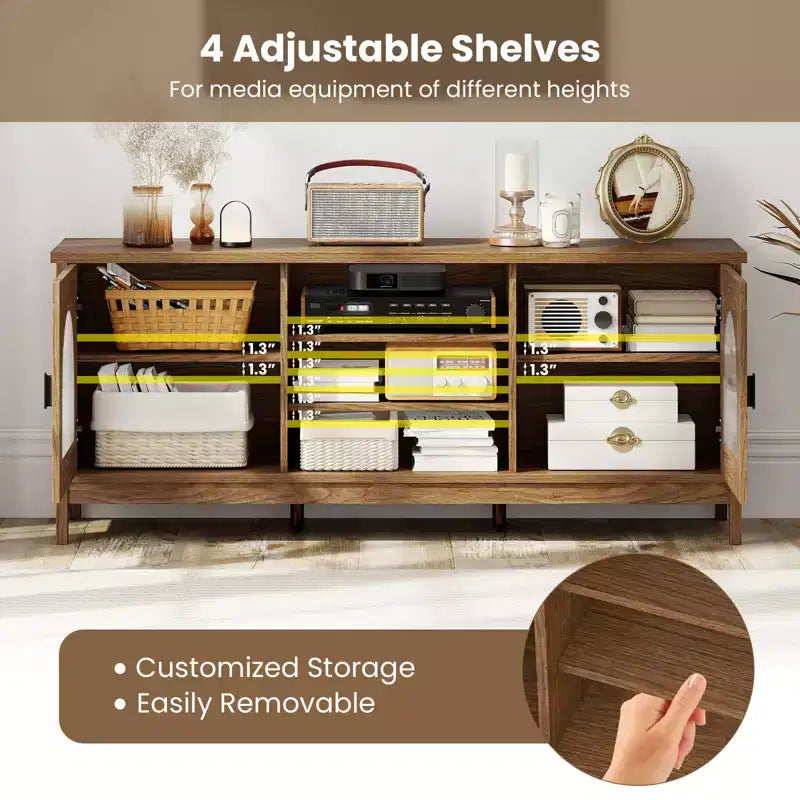 Meuble TV Costway de style ferme pour téléviseurs jusqu'à 65 pouces, meuble TV moderne vintage pour salon