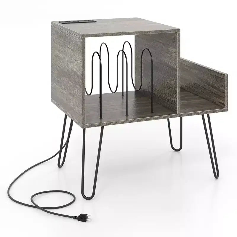 Meuble de support pour tourne-disque Costway avec station de recharge intégrée et pieds en métal