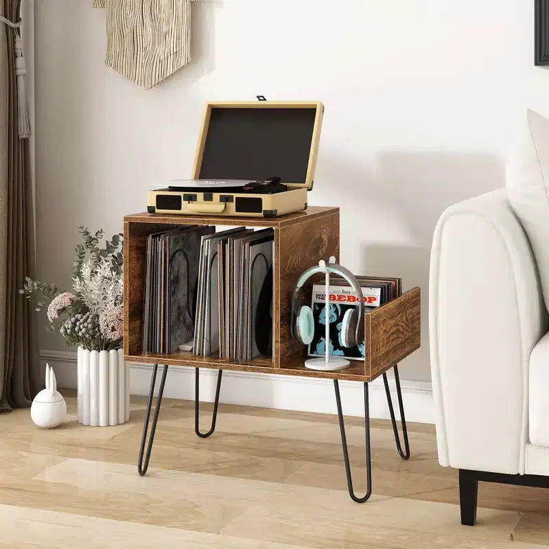 Meuble de support pour tourne-disque Costway avec station de recharge intégrée et pieds en métal