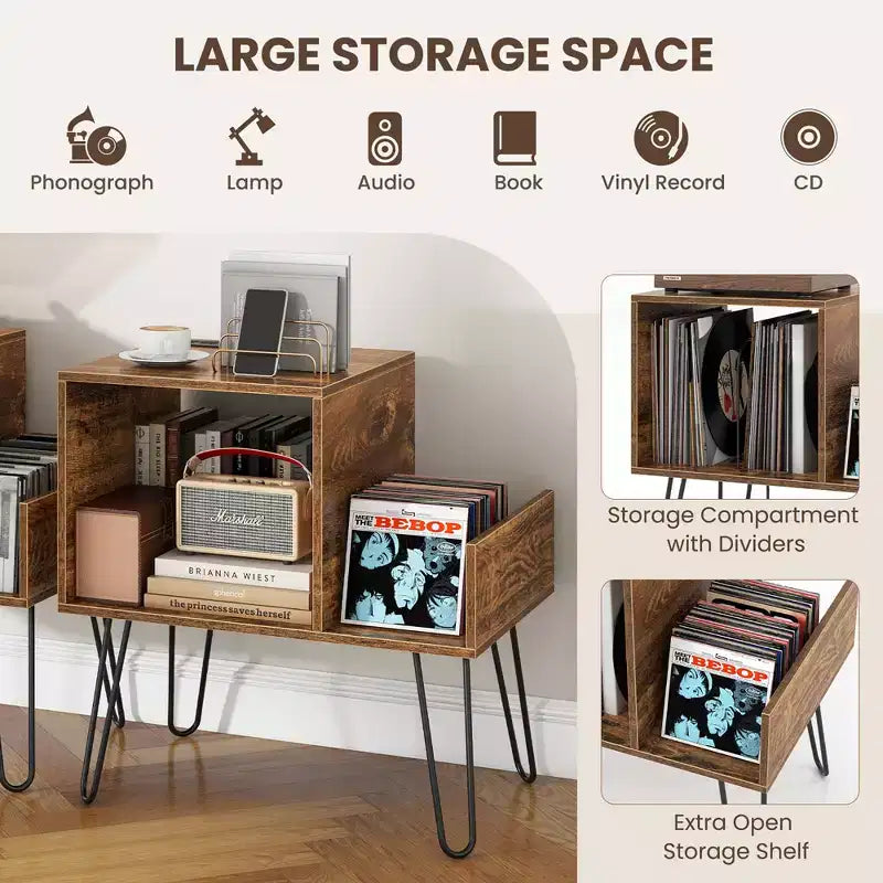 Meuble de support pour tourne-disque Costway avec station de recharge intégrée et pieds en métal