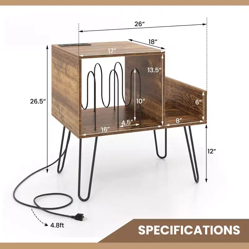 Meuble de support pour tourne-disque Costway avec station de recharge intégrée et pieds en métal