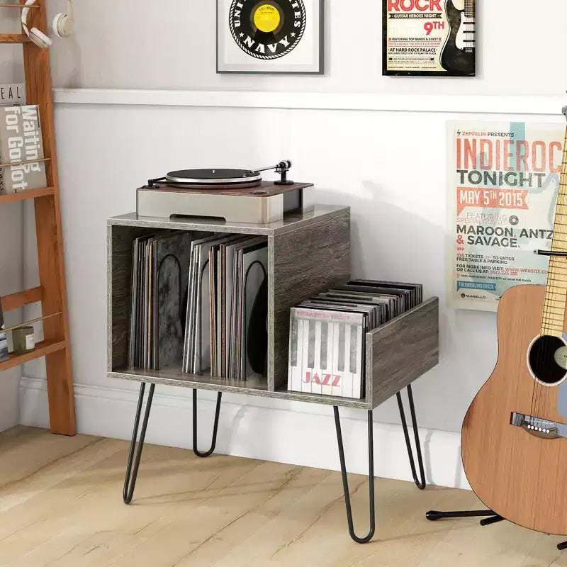 Meuble de support pour tourne-disque Costway avec station de recharge intégrée et pieds en métal