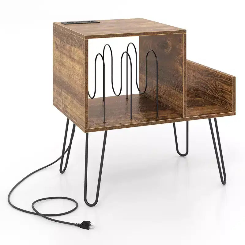 Meuble de support pour tourne-disque Costway avec station de recharge intégrée et pieds en métal