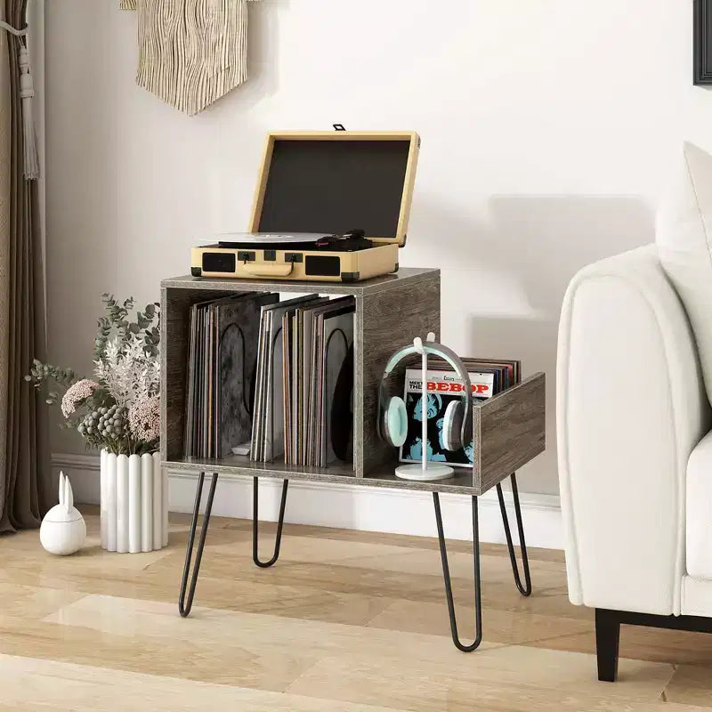 Meuble de support pour tourne-disque Costway avec station de recharge intégrée et pieds en métal