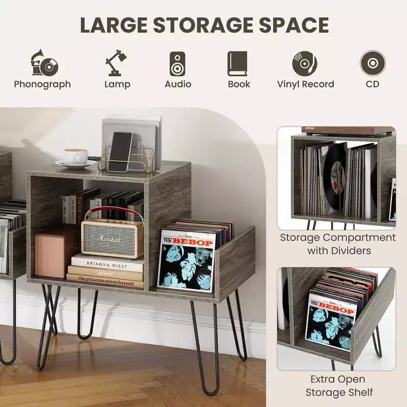 Meuble de support pour tourne-disque Costway avec station de recharge intégrée et pieds en métal