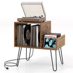 Meuble de support pour tourne-disque Costway avec station de recharge intégrée et pieds en métal