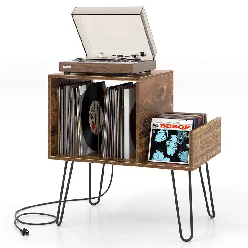 Meuble de support pour tourne-disque Costway avec station de recharge intégrée et pieds en métal