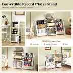 Meuble pour tourne-disque Costway avec rangement pour vinyles, présentoir pour platine avec 3 étagères