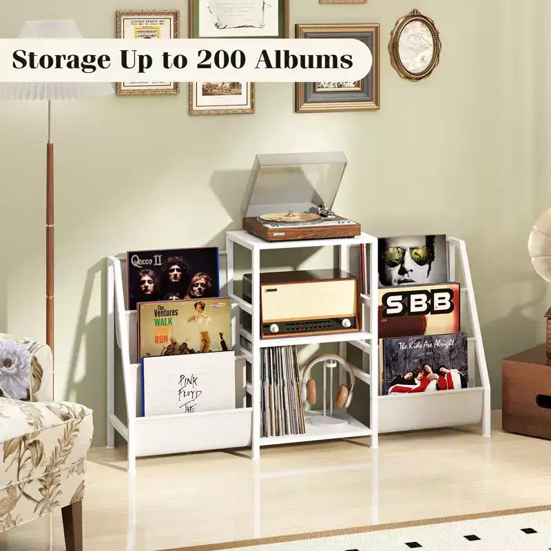 Meuble pour tourne-disque Costway avec rangement pour vinyles, présentoir pour platine avec 3 étagères