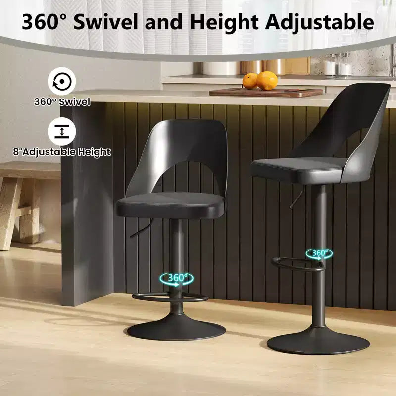 Tabourets de bar Costway - Lot de 2 avec siège en similicuir PU agrandi, repose-pieds, chaises de bar pivotantes