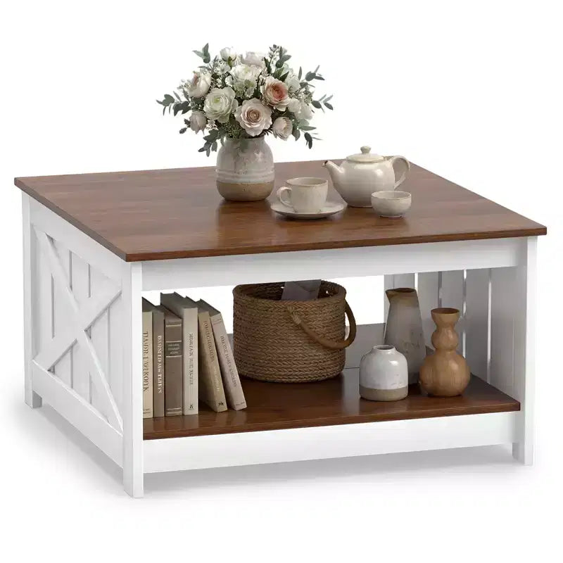 Costway 31 Wooden Square Coffee Table w/Storage Shelf Open Compartment for Living Room