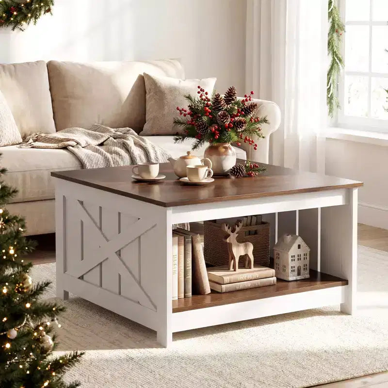 Table Basse Carrée en Bois Costway 31" avec Étagère de Rangement et Compartiment Ouvert pour Salon