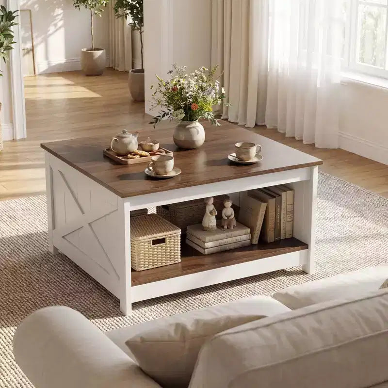 Table Basse Carrée en Bois Costway 31" avec Étagère de Rangement et Compartiment Ouvert pour Salon
