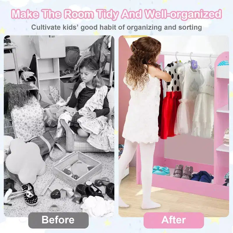 Costway Armoire Penderie Rangement pour Enfants avec Miroir et Étagères