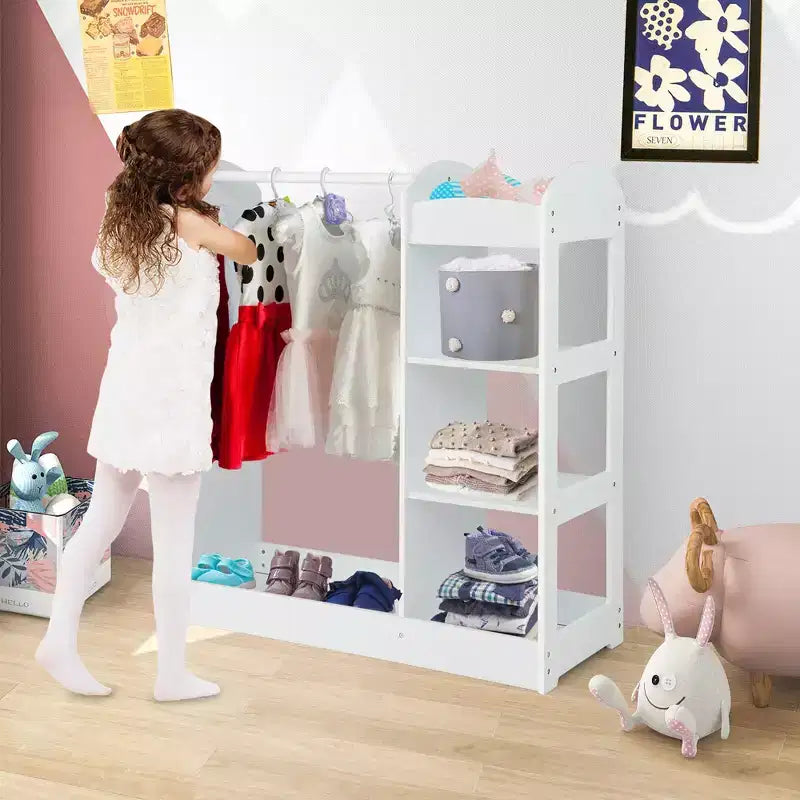 Costway Armoire Penderie Rangement pour Enfants avec Miroir et Étagères