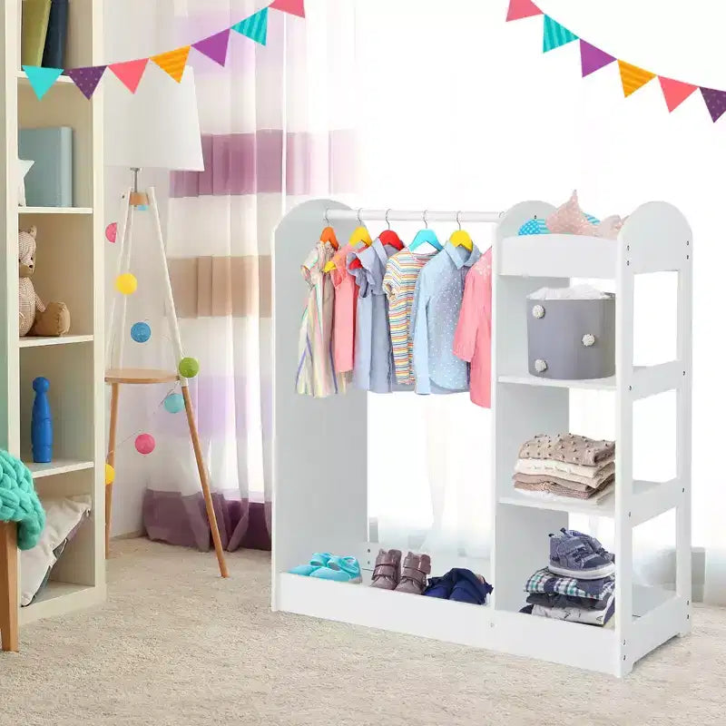 Costway Armoire Penderie Rangement pour Enfants avec Miroir et Étagères