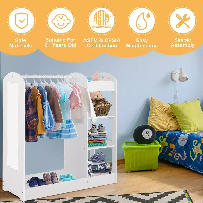 Costway Armoire Penderie Rangement pour Enfants avec Miroir et Étagères