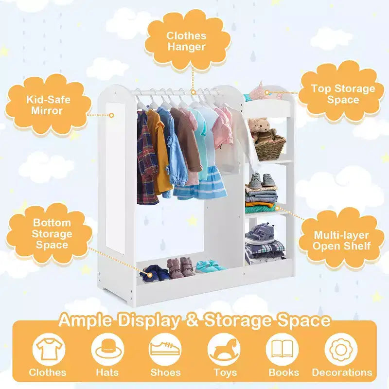 Costway Armoire Penderie Rangement pour Enfants avec Miroir et Étagères