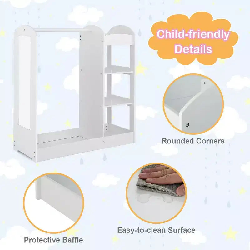 Costway Armoire Penderie Rangement pour Enfants avec Miroir et Étagères