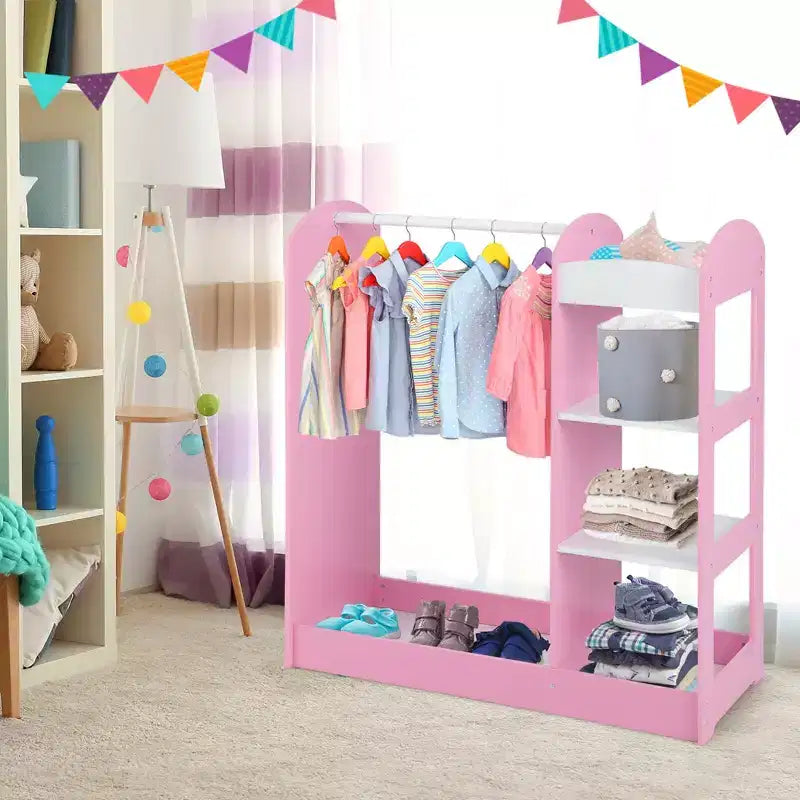 Costway Armoire Penderie Rangement pour Enfants avec Miroir et Étagères