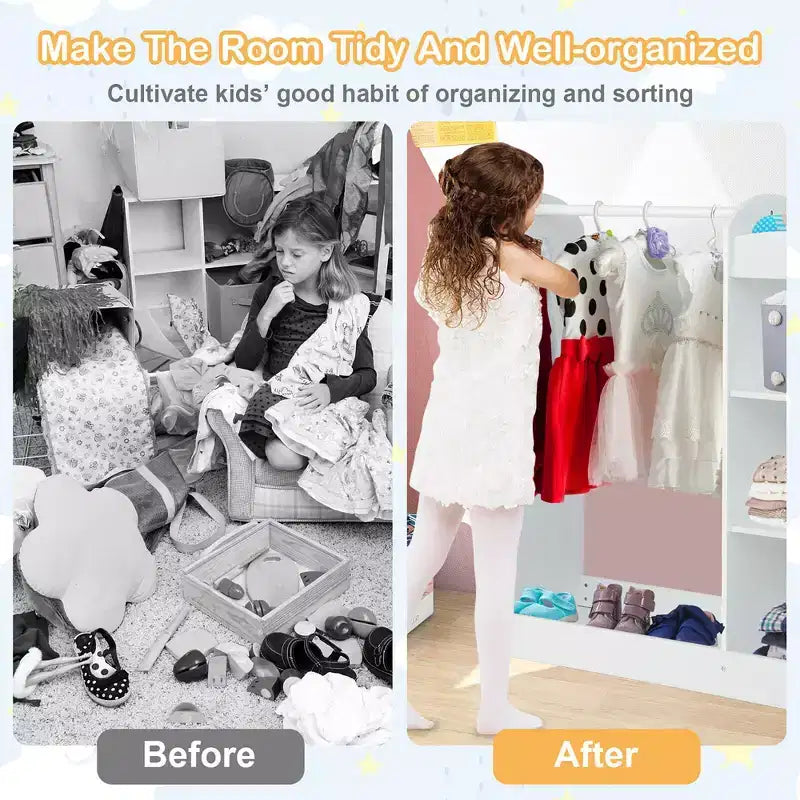 Costway Armoire Penderie Rangement pour Enfants avec Miroir et Étagères
