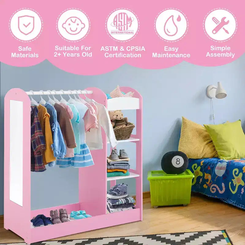 Costway Armoire Penderie Rangement pour Enfants avec Miroir et Étagères