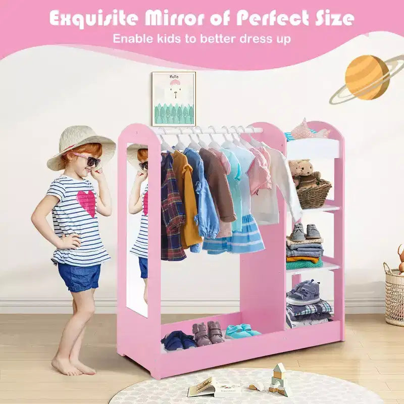 Costway Armoire Penderie Rangement pour Enfants avec Miroir et Étagères