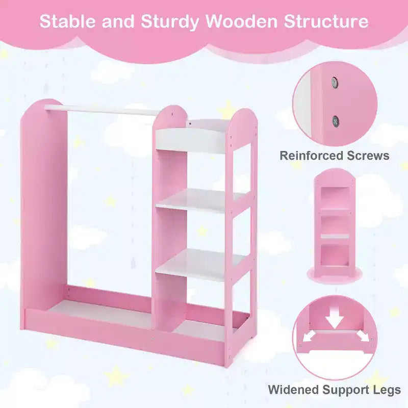 Costway Armoire Penderie Rangement pour Enfants avec Miroir et Étagères