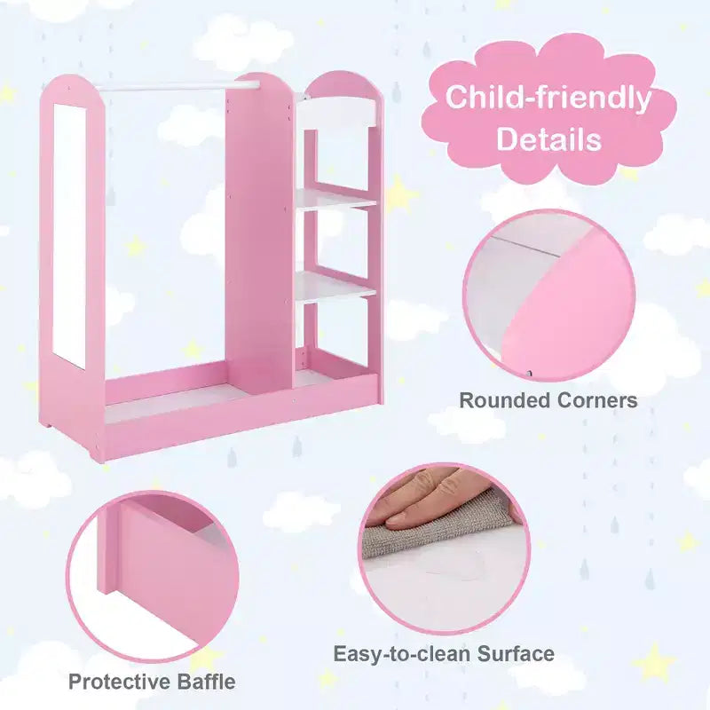 Costway Armoire Penderie Rangement pour Enfants avec Miroir et Étagères
