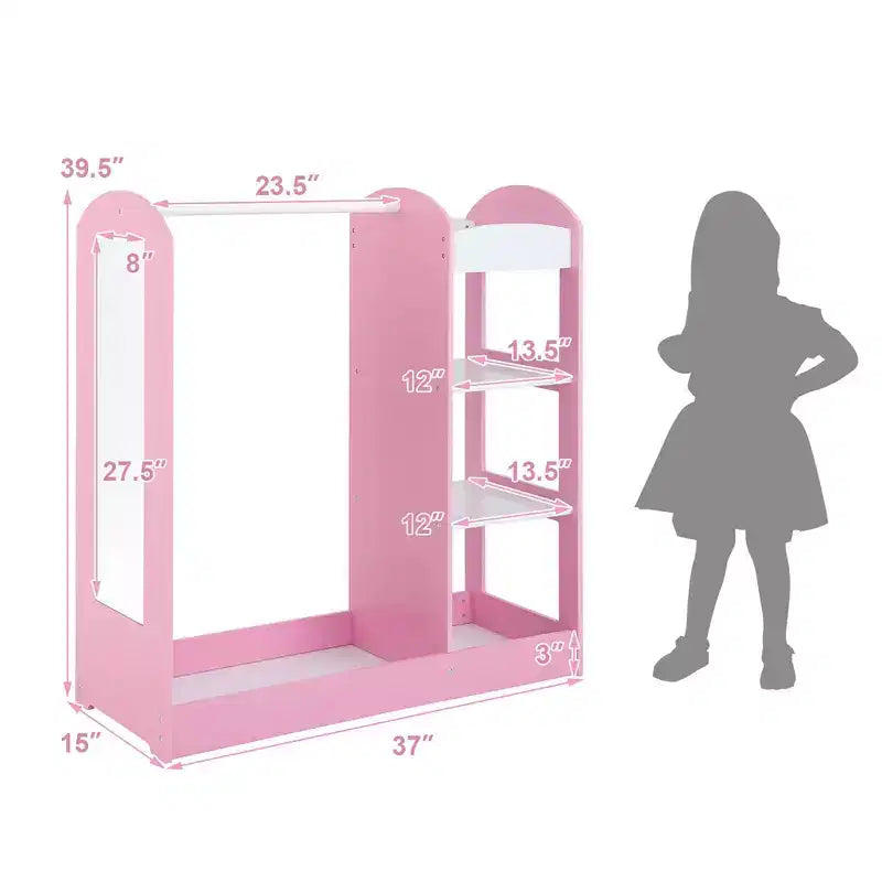 Costway Armoire Penderie Rangement pour Enfants avec Miroir et Étagères