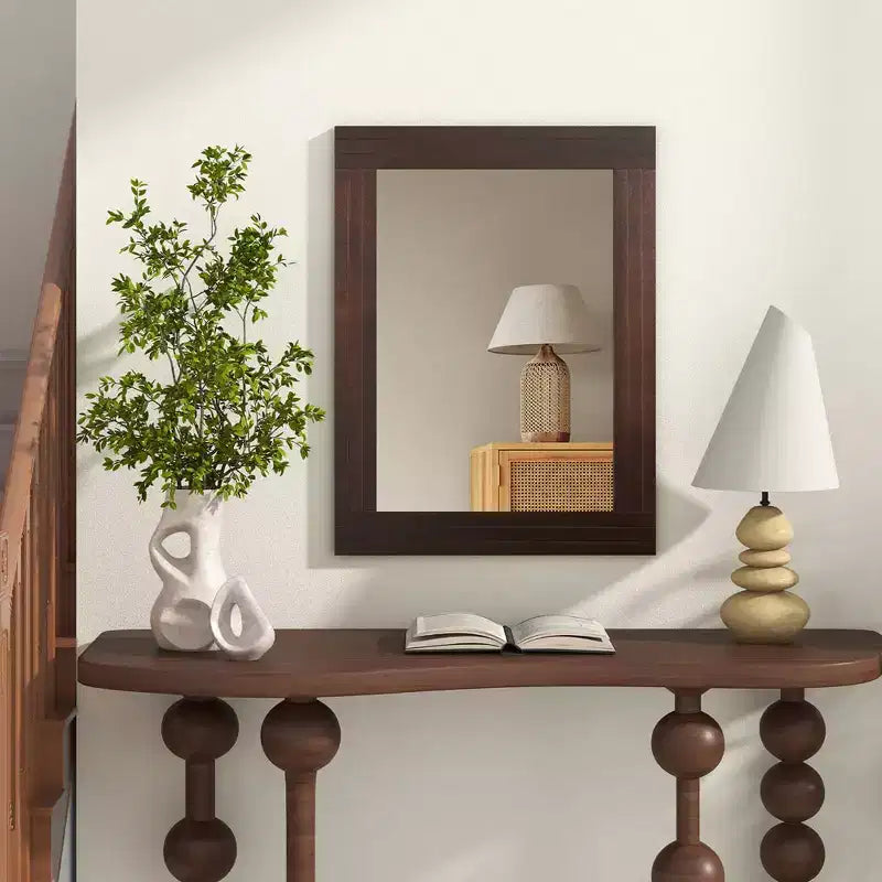Miroir mural encadré en bois Costway pour salle de bain - Décoration murale rustique de style bohème ou ferme