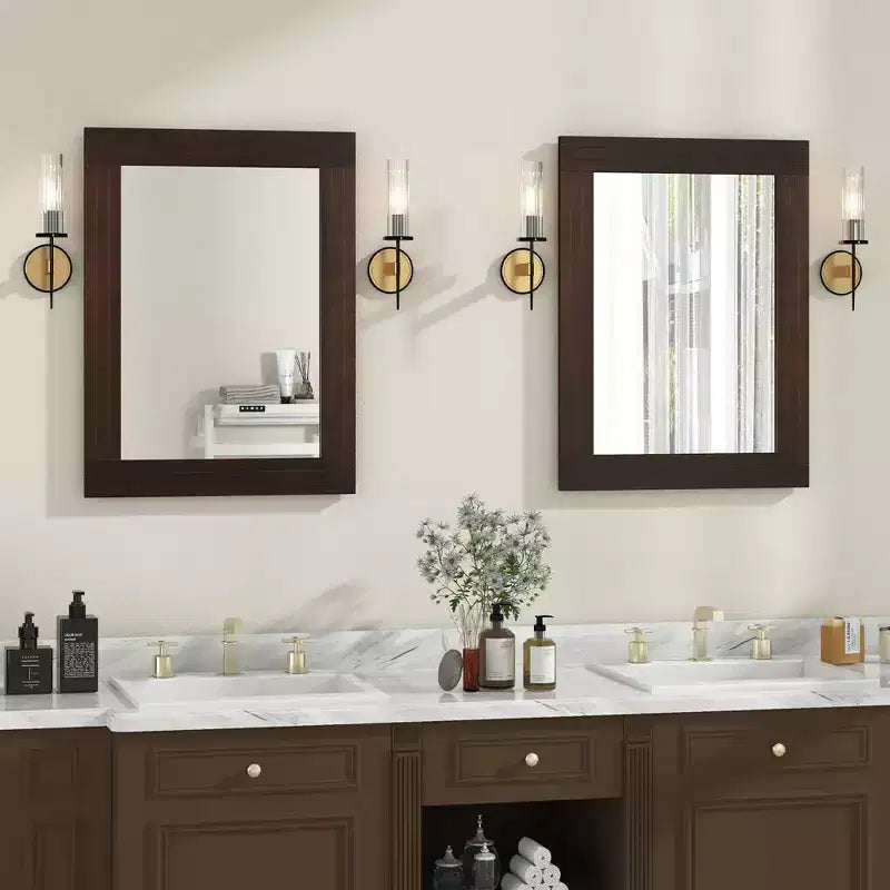 Miroir mural encadré en bois Costway pour salle de bain - Décoration murale rustique de style bohème ou ferme