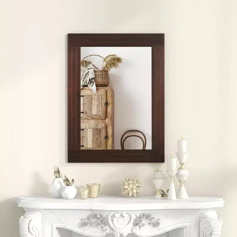 Miroir mural encadré en bois Costway pour salle de bain - Décoration murale rustique de style bohème ou ferme