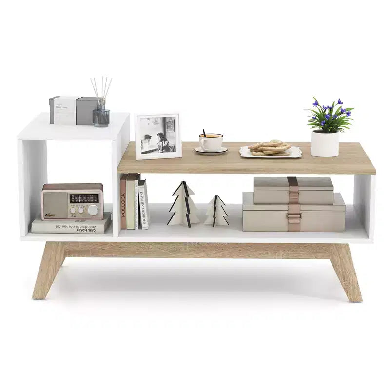 Table basse Costway 43 avec plateau étagé et compartiments de rangement